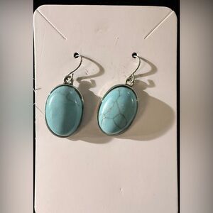 Light Blue Dyed Howlite Oval Dangle Earrings
